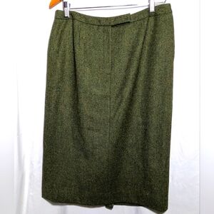 Women's Lauren Ralph Lauren Wool Midi A-line Skirt Green Tweed SZ 14‎